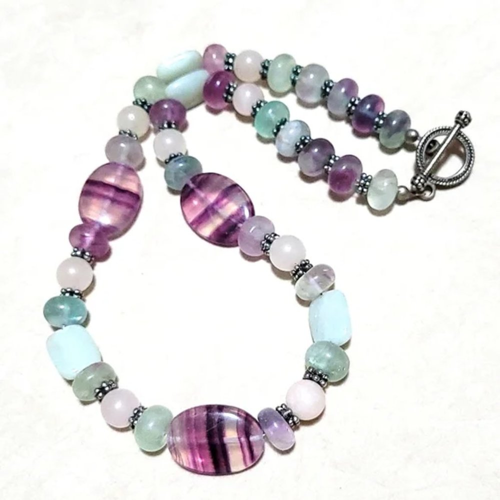 VTG natural Fluorite gemstone handmade necklace 19"